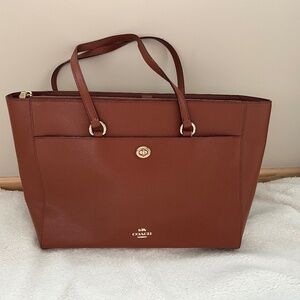 Large Coach Pebble Leather Folio/Tote, Cognac/Brown, Style 78246
